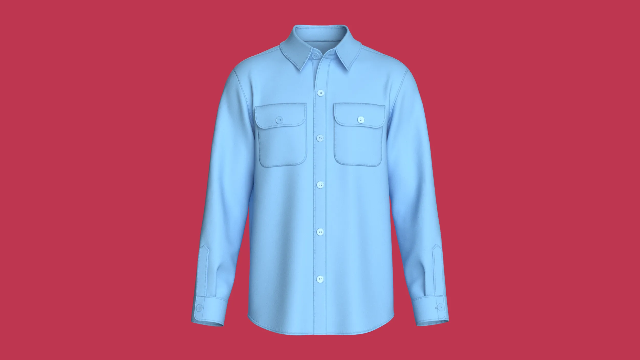 Men Long-Sleeve Shirt With Dual Flap Pockets 3D Model .c4d .max .obj .3ds .fbx .stl .blend 