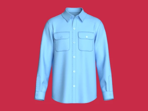 Men Long-Sleeve Shirt With Dual Flap Pockets 3D Model