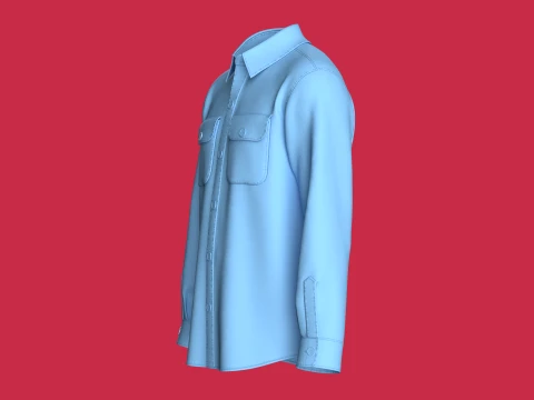 Men Long-Sleeve Shirt With Dual Flap Pockets 3D Model