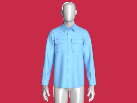 Men Long-Sleeve Shirt With Dual Flap Pockets 3D Model