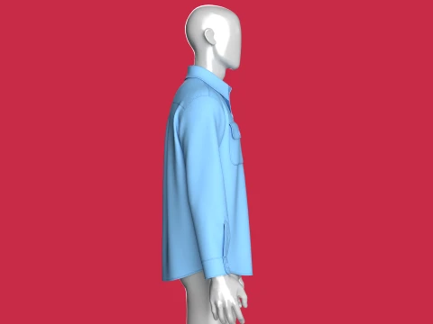 Men Long-Sleeve Shirt With Dual Flap Pockets 3D Model