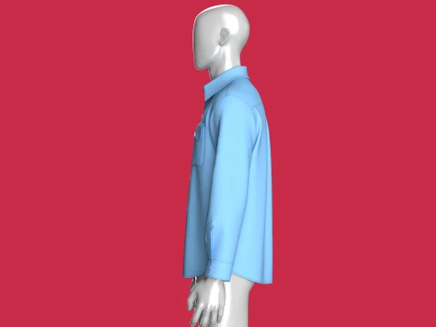 Men Long-Sleeve Shirt With Dual Flap Pockets 3D Model