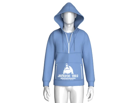 Men Double Layer Half-Zip Hoodie 3D Model