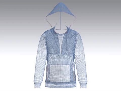 Men Double Layer Half-Zip Hoodie 3D Model