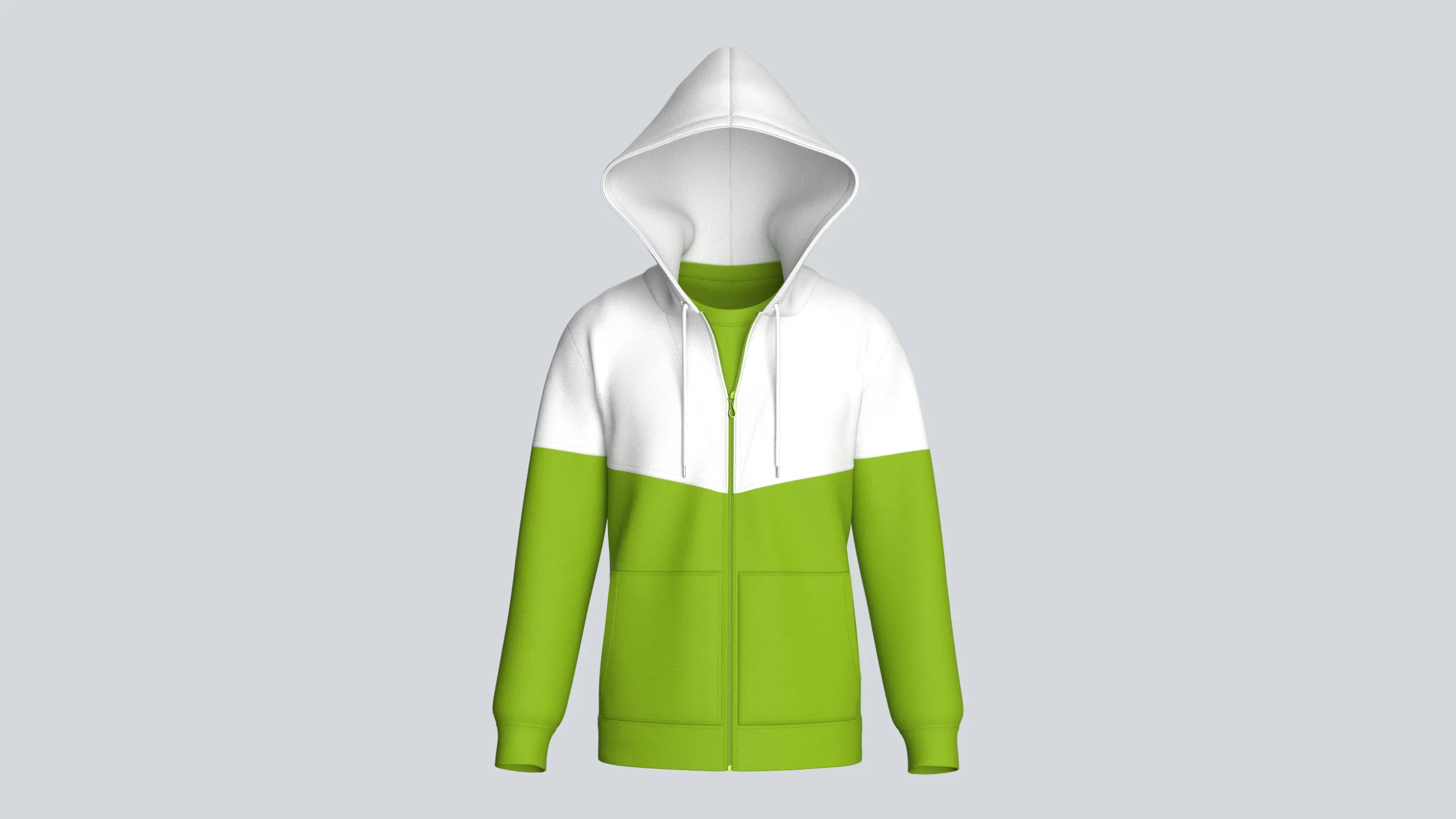 Men Green And White Color Block Full-Zip Hoodie 3D Model .c4d .max .obj .3ds .fbx .stl .blend