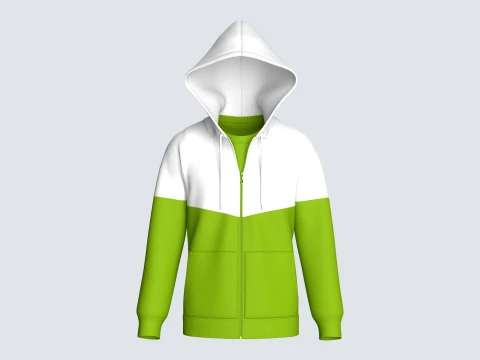 Men Green And White Color Block Full-Zip Hoodie 3D Model