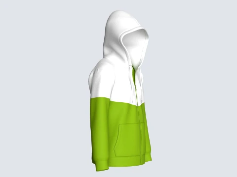 Men Green And White Color Block Full-Zip Hoodie 3D Model
