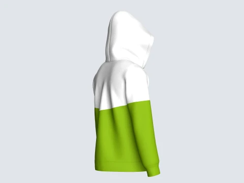 Men Green And White Color Block Full-Zip Hoodie 3D Model