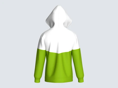 Men Green And White Color Block Full-Zip Hoodie 3D Model