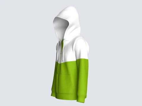 Men Green And White Color Block Full-Zip Hoodie 3D Model