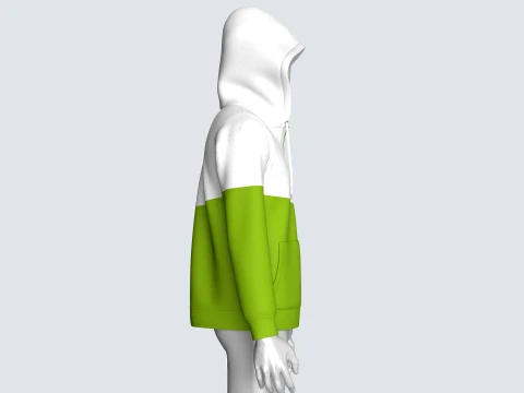 Men Green And White Color Block Full-Zip Hoodie 3D Model