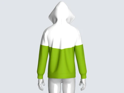 Men Green And White Color Block Full-Zip Hoodie 3D Model