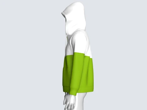 Men Green And White Color Block Full-Zip Hoodie 3D Model