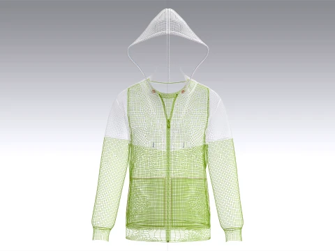 Men Green And White Color Block Full-Zip Hoodie 3D Model