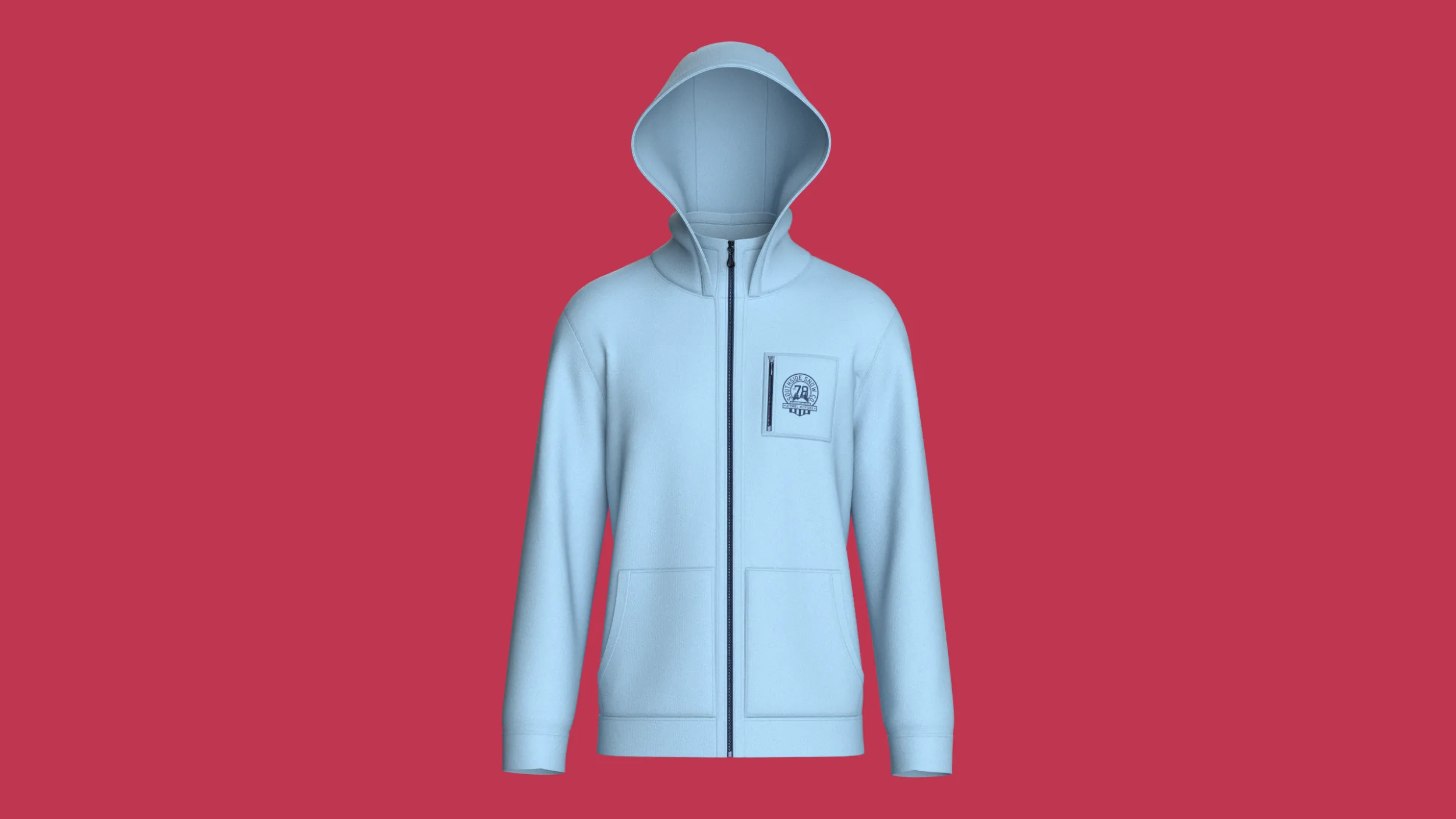 Men High Neck Zip-Up Hoodie 3D Model .c4d .max .obj .3ds .fbx .stl .blend 