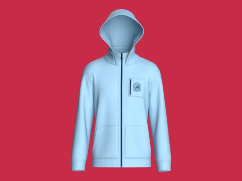 Men High Neck Zip-Up Hoodie 3D Model