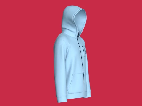 Men High Neck Zip-Up Hoodie 3D Model