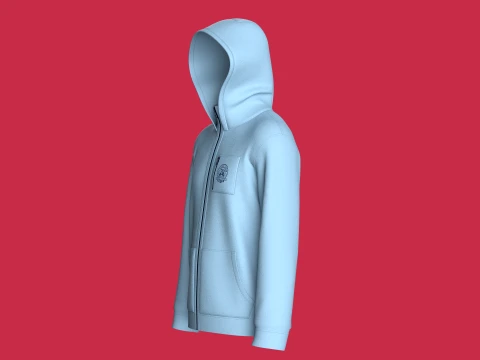 Men High Neck Zip-Up Hoodie 3D Model