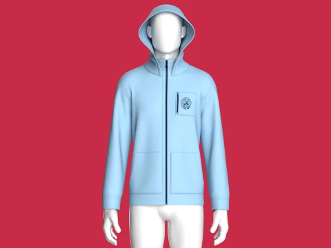 Men High Neck Zip-Up Hoodie 3D Model