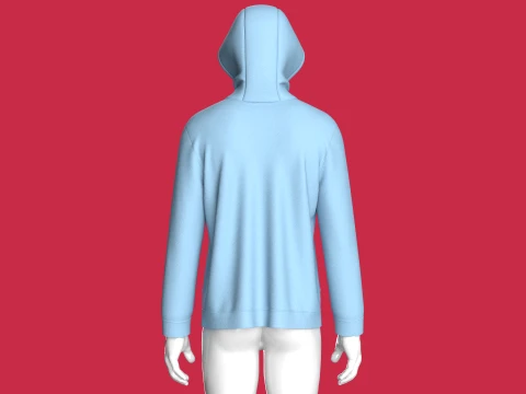 Men High Neck Zip-Up Hoodie 3D Model