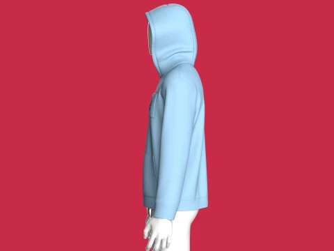 Men High Neck Zip-Up Hoodie 3D Model