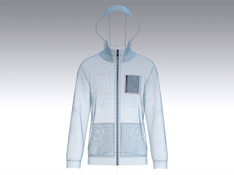 Men High Neck Zip-Up Hoodie 3D Model