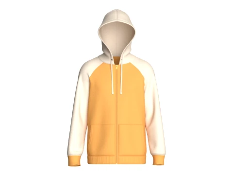 Men Raglan Zip-Up Hoodie With Kangaroo Pockets 3D Model