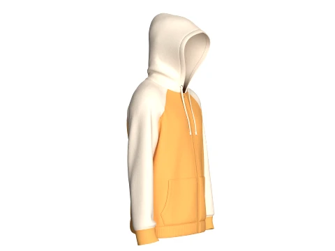 Men Raglan Zip-Up Hoodie With Kangaroo Pockets 3D Model