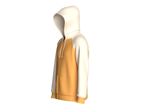 Men Raglan Zip-Up Hoodie With Kangaroo Pockets 3D Model