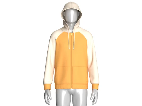 Men Raglan Zip-Up Hoodie With Kangaroo Pockets 3D Model