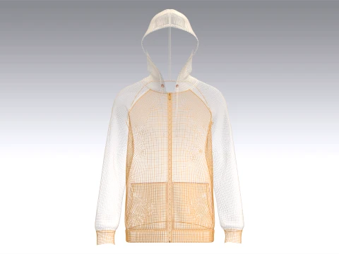 Men Raglan Zip-Up Hoodie With Kangaroo Pockets 3D Model