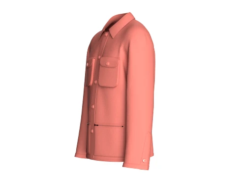 Men Utility Button Down Multi Pocket Jacket 3D Model