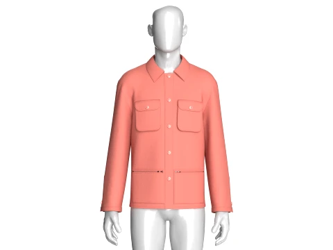 Men Utility Button Down Multi Pocket Jacket 3D Model