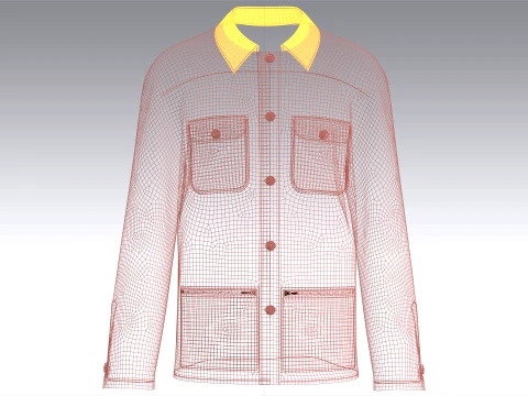 Men Utility Button Down Multi Pocket Jacket 3D Model