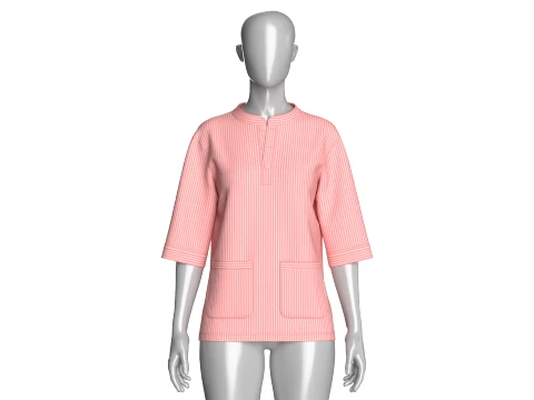 Girls Half-Sleeve Striped Printed Tunic Shirt 3D Model