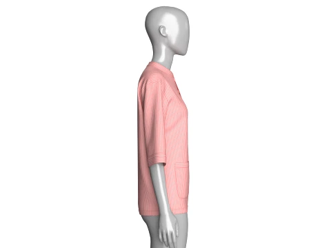 Girls Half-Sleeve Striped Printed Tunic Shirt 3D Model