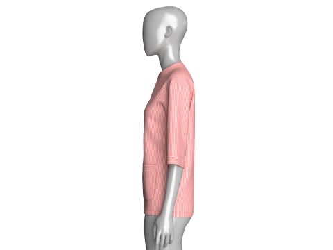 Girls Half-Sleeve Striped Printed Tunic Shirt 3D Model