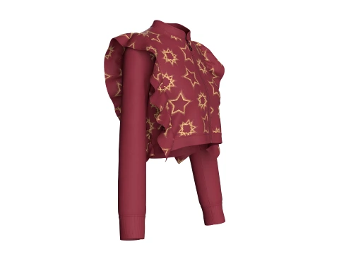 Girls Star Printed Cropped Ruffles Jacket 3D Model