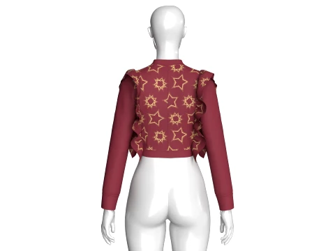 Girls Star Printed Cropped Ruffles Jacket 3D Model