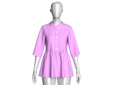 Girls Three-Quarter Sleeve Peplum Tunic Top 3D Model