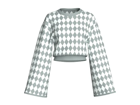 Girls Argyle Pattern Cropped Sweater 3D Model