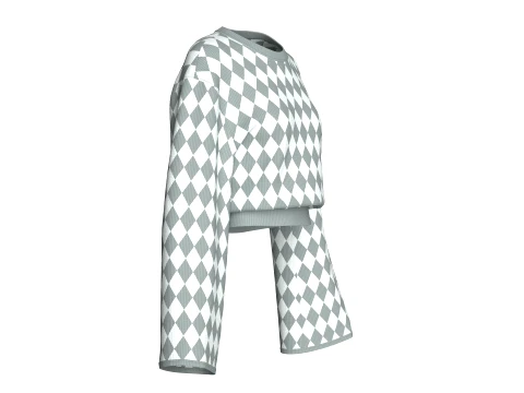 Girls Argyle Pattern Cropped Sweater 3D Model