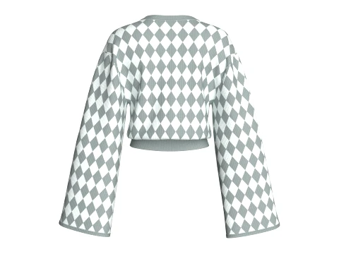 Girls Argyle Pattern Cropped Sweater 3D Model
