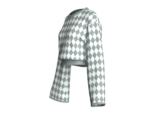 Girls Argyle Pattern Cropped Sweater 3D Model