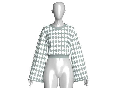 Girls Argyle Pattern Cropped Sweater 3D Model