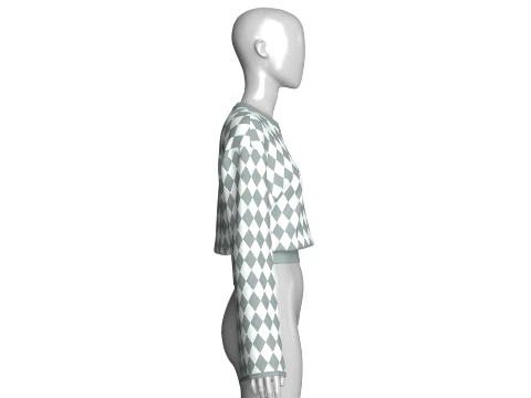 Girls Argyle Pattern Cropped Sweater 3D Model