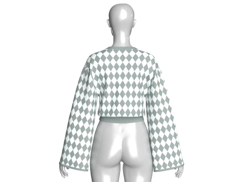 Girls Argyle Pattern Cropped Sweater 3D Model