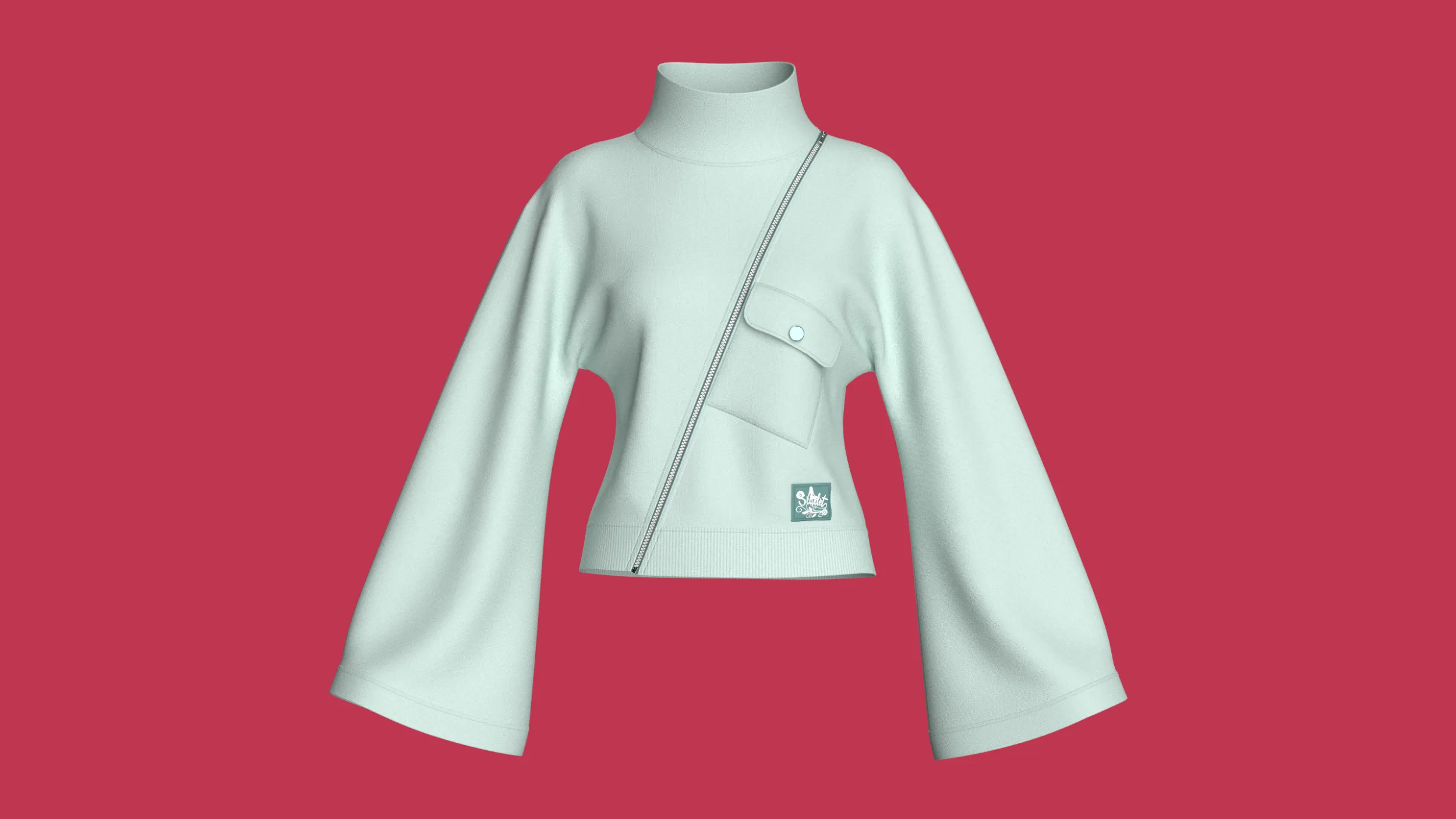 Girls Diagonal Zipper Sweatshirt With Bell Sleeves 3D Model .c4d .max .obj .3ds .fbx .stl .blend 