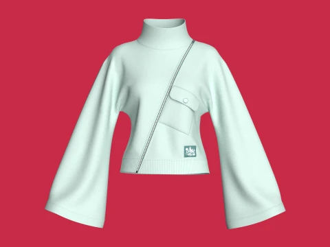 Girls Diagonal Zipper Sweatshirt With Bell Sleeves 3D Model