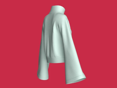 Girls Diagonal Zipper Sweatshirt With Bell Sleeves 3D Model
